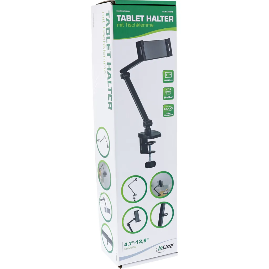 InLine Support Tablette avec Pince de Table Noir pour Écrans jusqu'à 12,9" - 10
