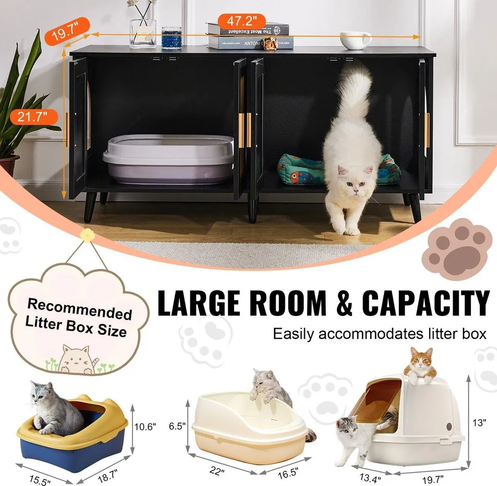 Meuble cache-litière chat noir en bois pour optimiser votre espace - 4