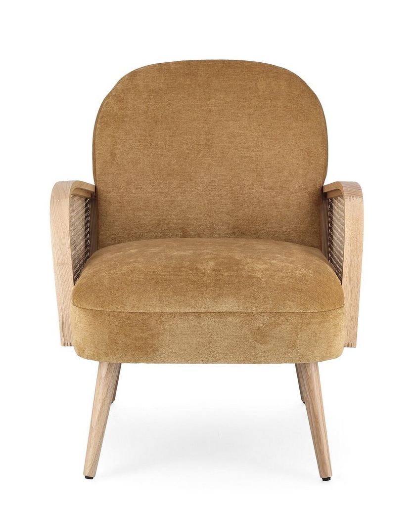 Sessel Dalida 65 x 74 x 81 cm Kiefernholz und Polyestern Gelb Stuhl