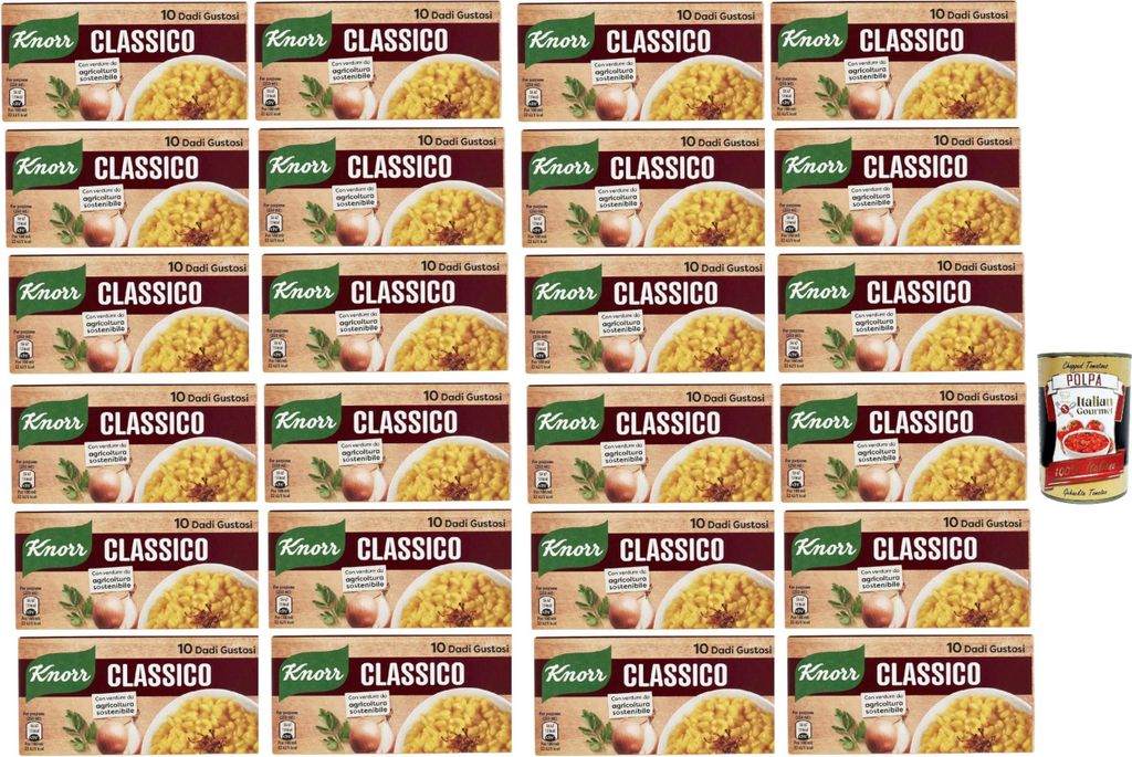24x Knorr classico dado brodo Suppenwürfel Brühe klassisch reich an Geschmack, Packung mit 10 würfel + Italian Gourmet polpa 400g