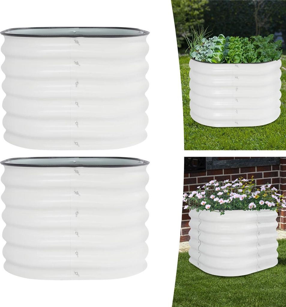 Garten Hochbeet - Erhöhtes Pflanzbeet - 2er-Set - Rund - Alu-Zink-beschichteter Stahl - Rostschutz - Langlebig - Weiß