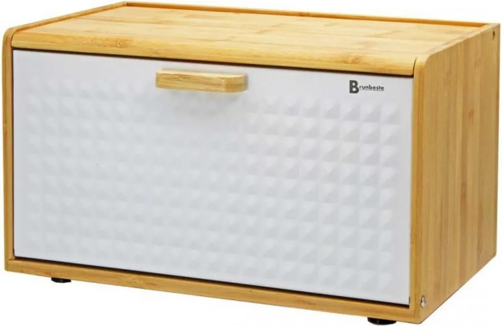Boîte à pain double porte en bois de bambou naturel et blanc écologique