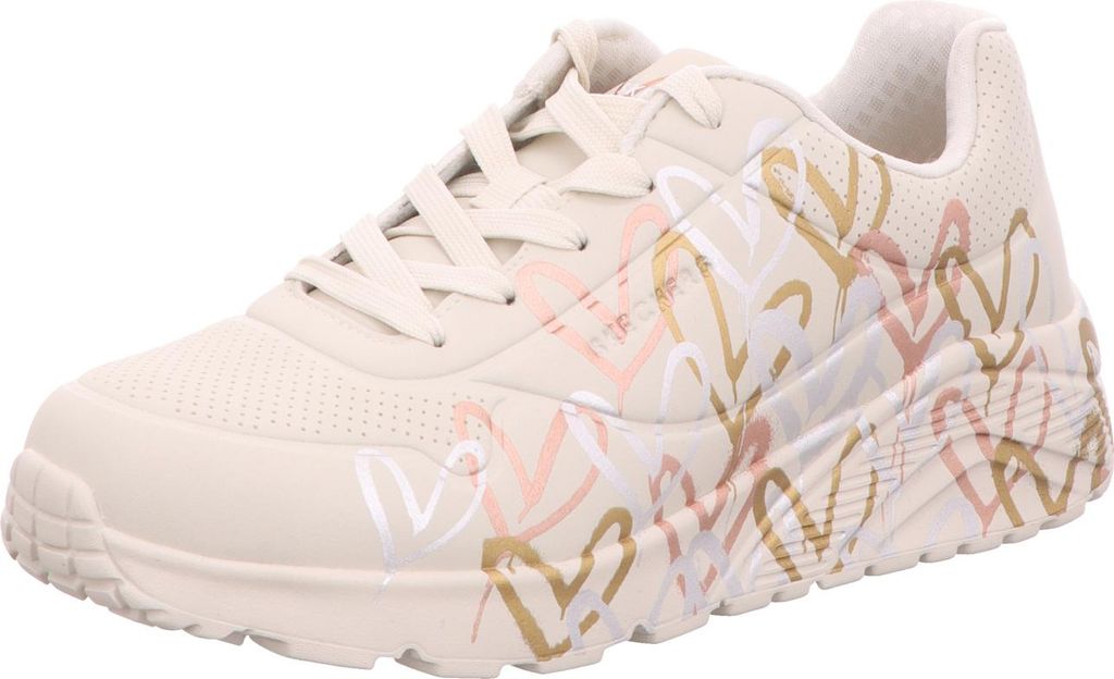 Skechers Kinder-Mädchen-Sneaker Herz-Muster SKECHERS X JGOLDCROWN UNO LIT Beige-Mehrfarbig, Farbe:beige/schlamm, EU Größe:281/2