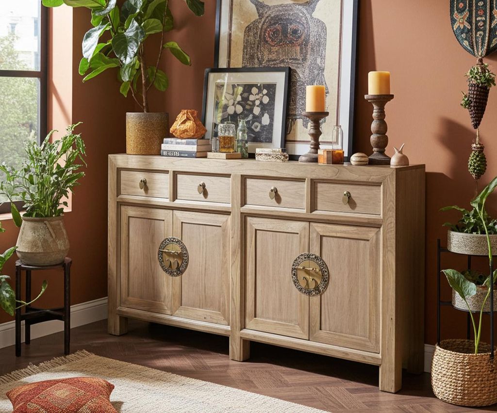Sideboard Kommode Schrank Anrichte Büffet Asia Möbel aus Holz natur-braun chinesisch asiatisch orientalisch Vintage Stil komplegtt montiert