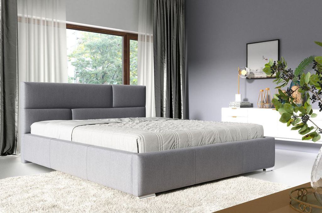 Polsterbett mit gestepptem Kopfteil 140x200 ALISHA – Grau