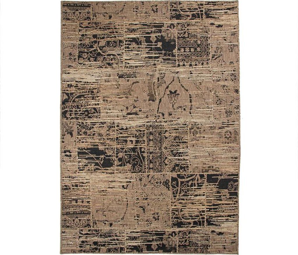 Vintage-Teppich in Braun und Schwarz mit Patchwork-Muster 140x200