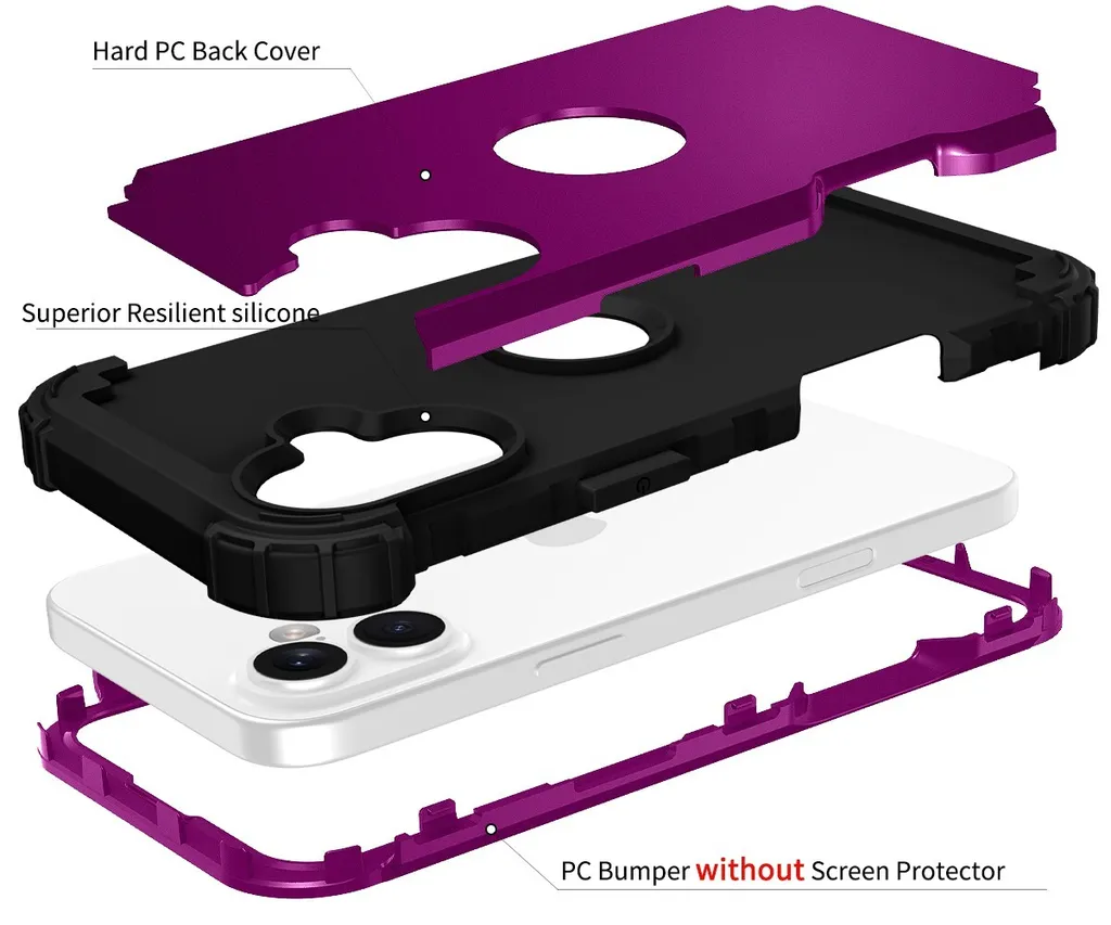 Custodia iPhone 16 Plus 3 in 1 Antiurto Viola | Protezione Robusta PC TPU - 3