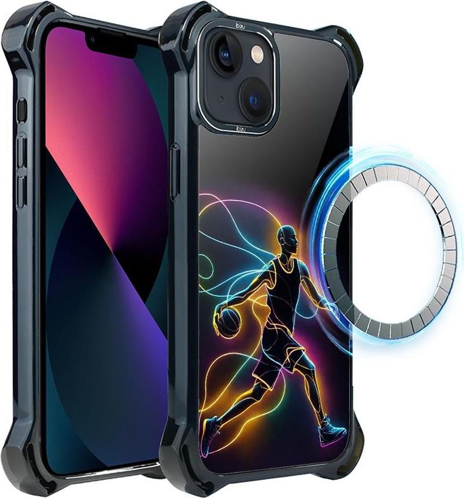 Schutzhülle für das iPhone 13, MagSafe-kompatibel, verstärkte Ecken, schwarz, Sport, Basketball
