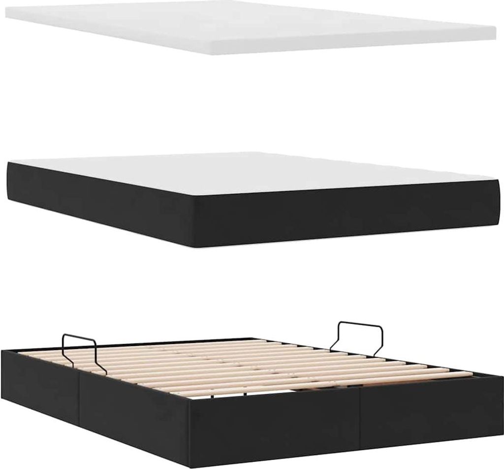 Best Möbel Bettrahmen inkl. Lattenrost - Bettgestell mit LED-Lichtleisten Schwarz 140 x 200 cm Samt - Klassische Betten CC144772