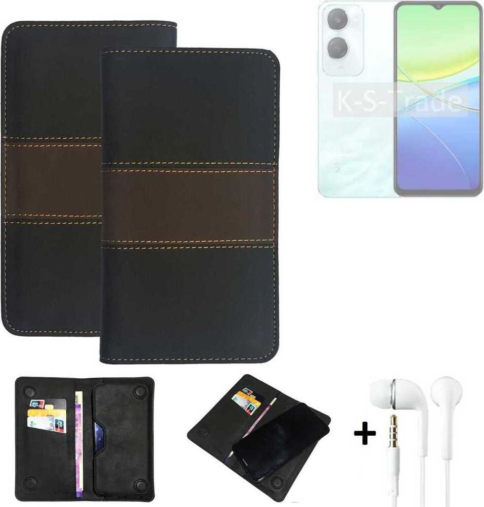 K-S-Trade Handyhülle + Kopfhörer kompatibel mit Vivo Y36c Schutzhülle Walletcase Bookstyle Tasche Schutz Case Hülle Wallet Cover Kunstleder