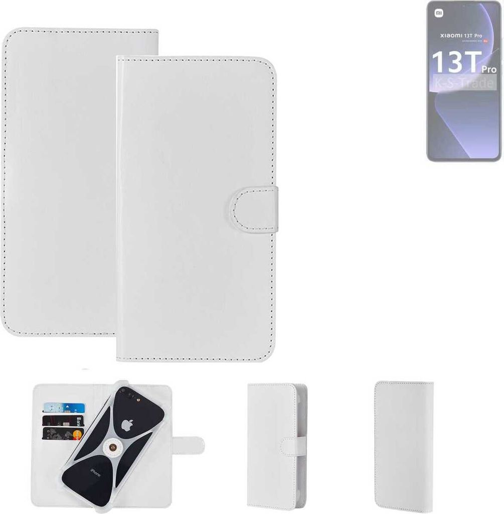 K-S-Trade Handy Hülle Schutz Hülle kompatibel mit Xiaomi 13T Pro Cover Case Bookstyle Bumper weiß 1x