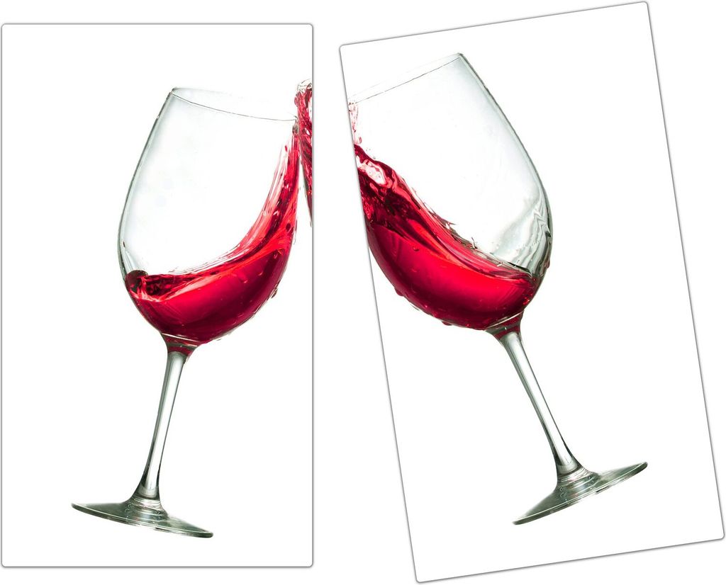 Spritzschutz Herdabdeckplatte Schneidebrett aus Glas Toasten mit rotem Wein 2-Teilig (60x52cm)
