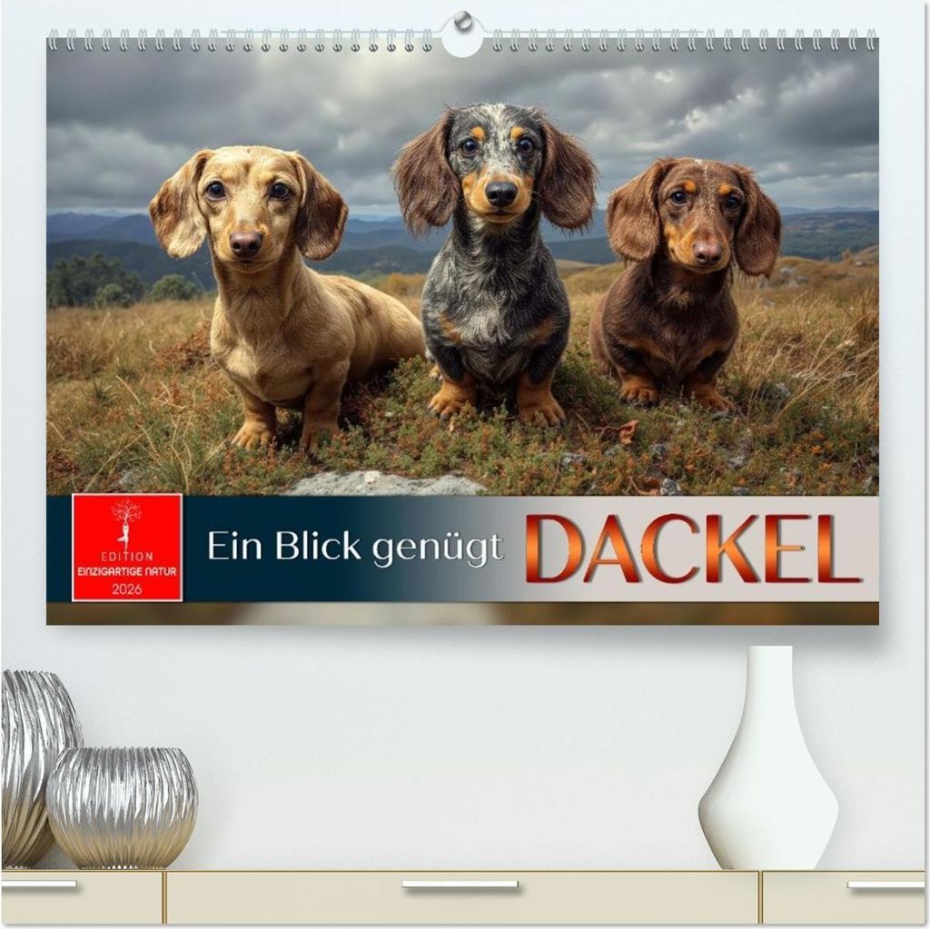 Dackel - ein Blick genügt (hochwertiger Premium Wandkalender 2026 DIN A2 quer), Kunstdruck in Hochglanz