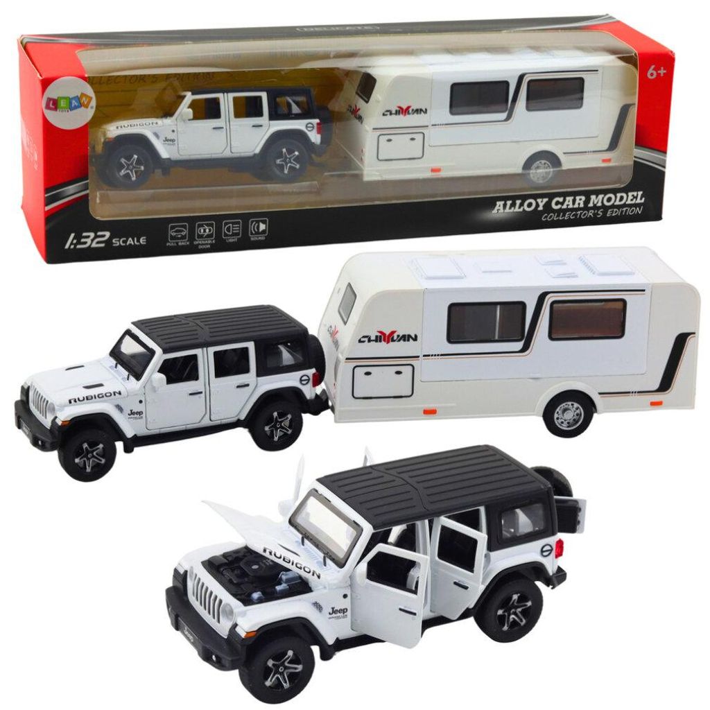 Lean Mobiler Geländewagen Bausatz Camper Metal Powered Lights Sound Weiß 1:32