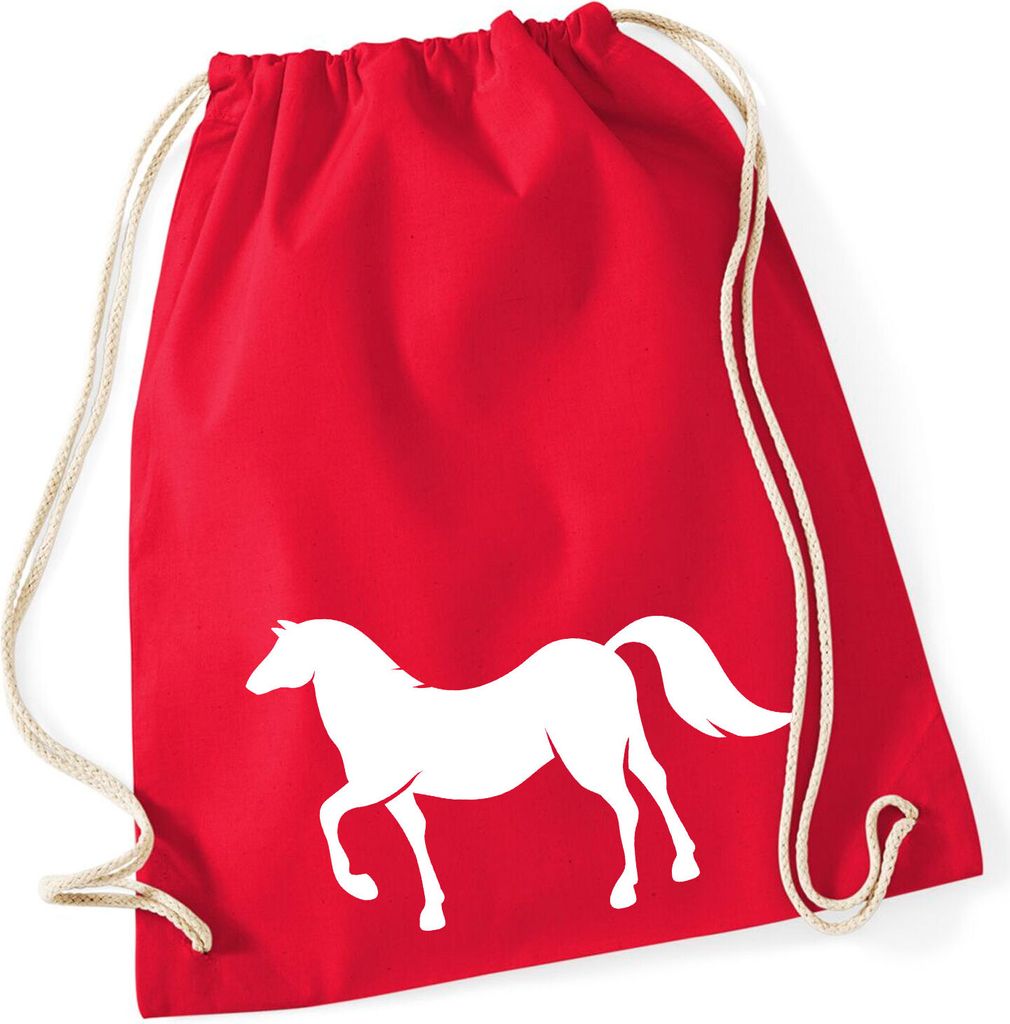Huuraa Turnbeutel Pferd Silhouette 12 Liter Classic Red Baumwolle Rucksack Geschenkidee