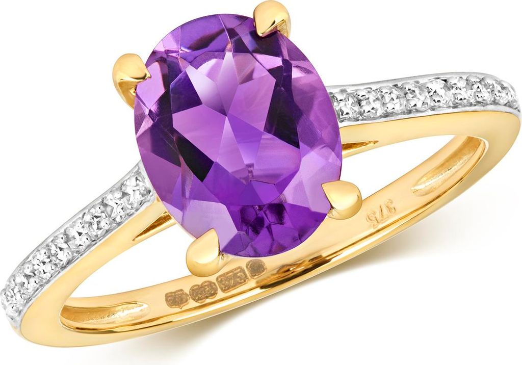 Exklusiver 9 Karat (375) Gold Damen - Diamant Solitärring Brillant-Schliff 0.10 Karat mit Amethyst, 54 (17.2); TRS11061RSN