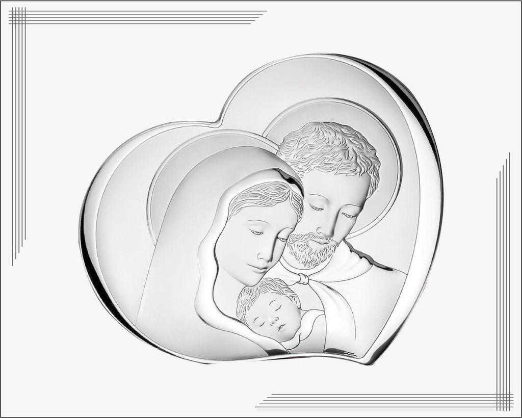 Modernes silbernes Gemälde der Heiligen Familie auf weißem Holz, 25 x 20 cm | Größe: 25 x 20 cm | Artikelnummer: VL878BI