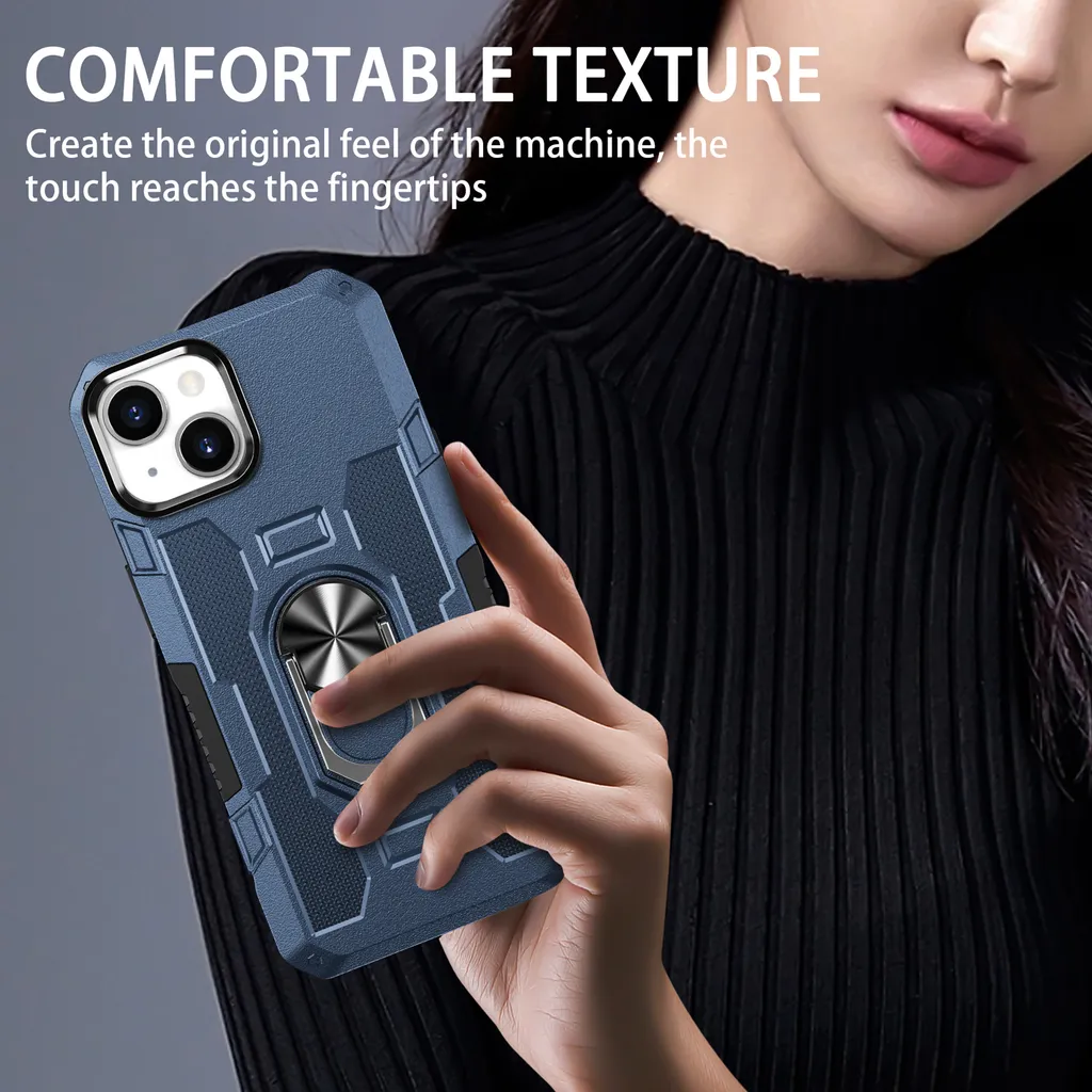 Cover iPhone 14 Plus Blu Doppio Strato - Supporto Anello e Auto - 6