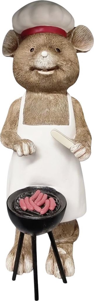 Dekofigur Maus mit Grill groß 29 cm braun weiß