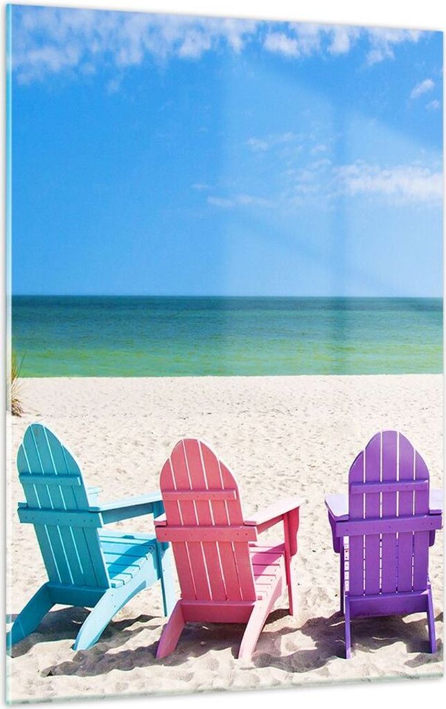 Bilder auf glas - Einteilig - Sunbed ufer florida Sommer - 50x70cm - Glasbilder - Wandbilder - Bilder - zum Aufhängen bereit - Wanddekoration aus ...