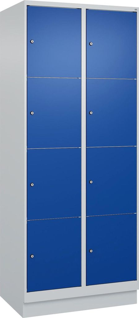 C+P Fächerschrank "Classic Plus", 4 Fächer übereinander, Abteilbreite 40 cm, mit Sockel, Enzianblau (RAL 5010), 195x80x50 cm/ 8 Fächer