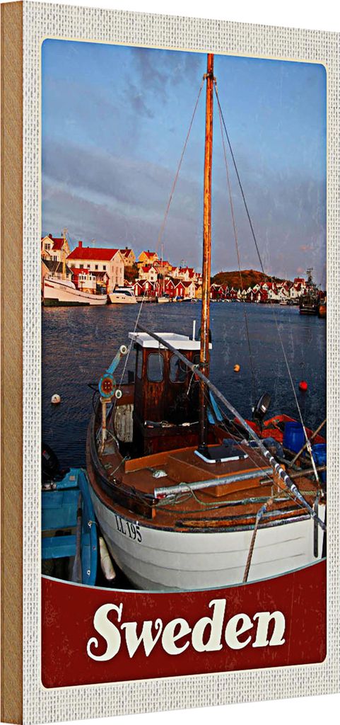 Holzschild Reise 20x30cm Schweden Europa Meer Shiff Gebäude