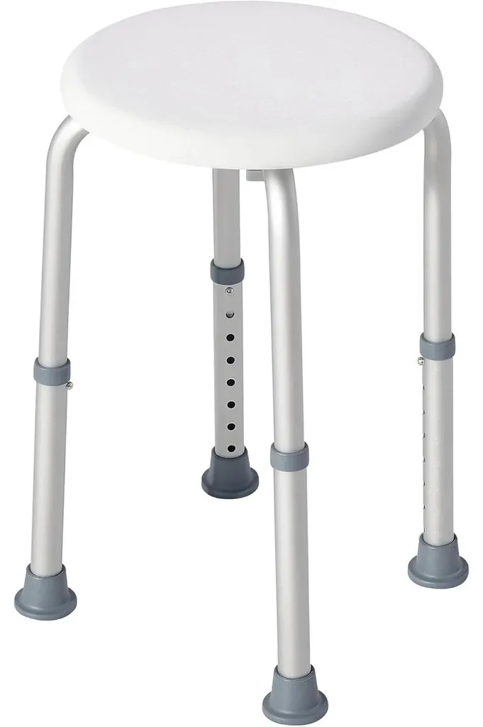 Tabouret de douche antidérapant avec structure métallique ajustable