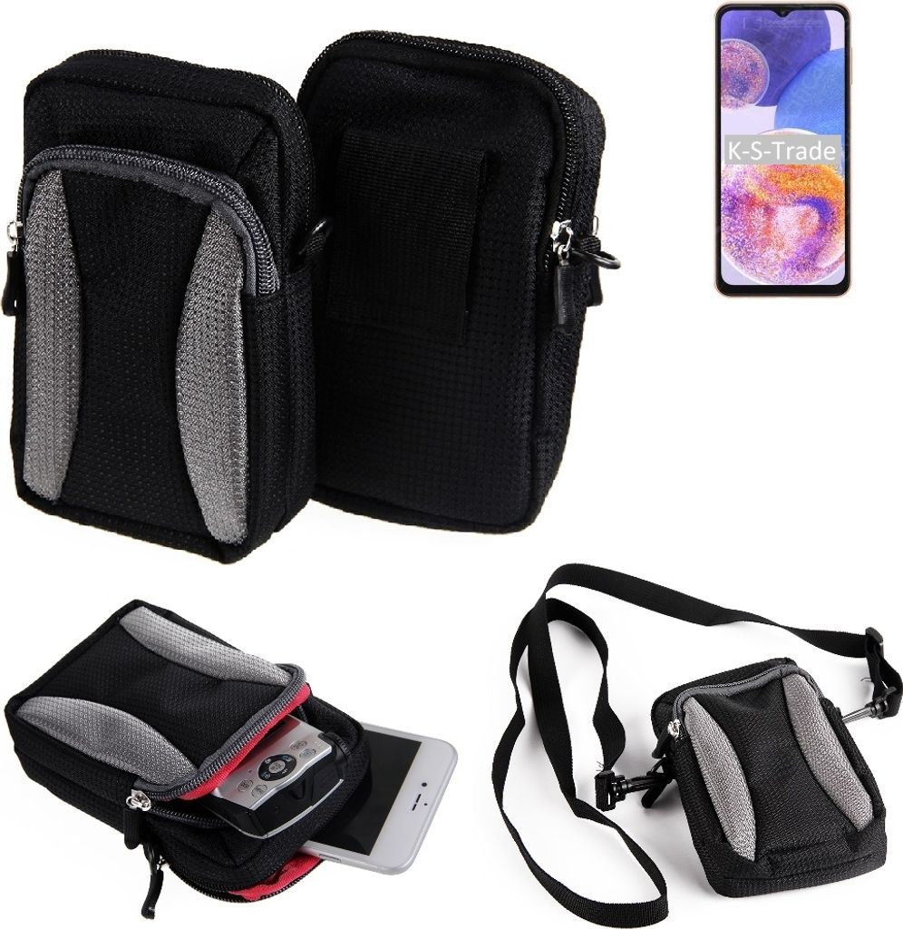 K-S-Trade Holster Schutz Hülle kompatibel mit Samsung Galaxy A23 Handy Hülle Gürteltasche Umhängetasche mit Zusatzfach schwarz