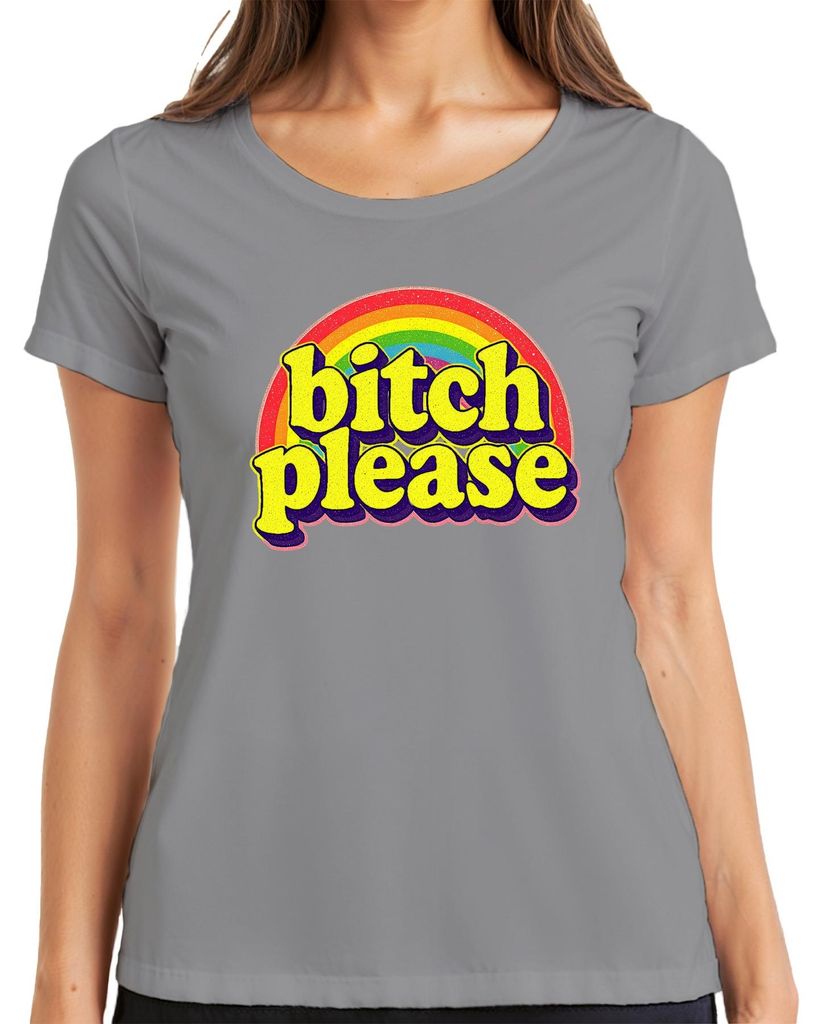 bitch please Retro Regenbogen 70er frech Geschenk lustig groovy Damen T-Shirt, Grau, XL