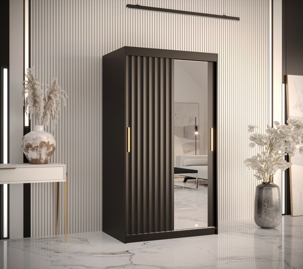 Kleiderschrank mit Spiegel RADKIN 2 – Breite 100 cm, schwarz