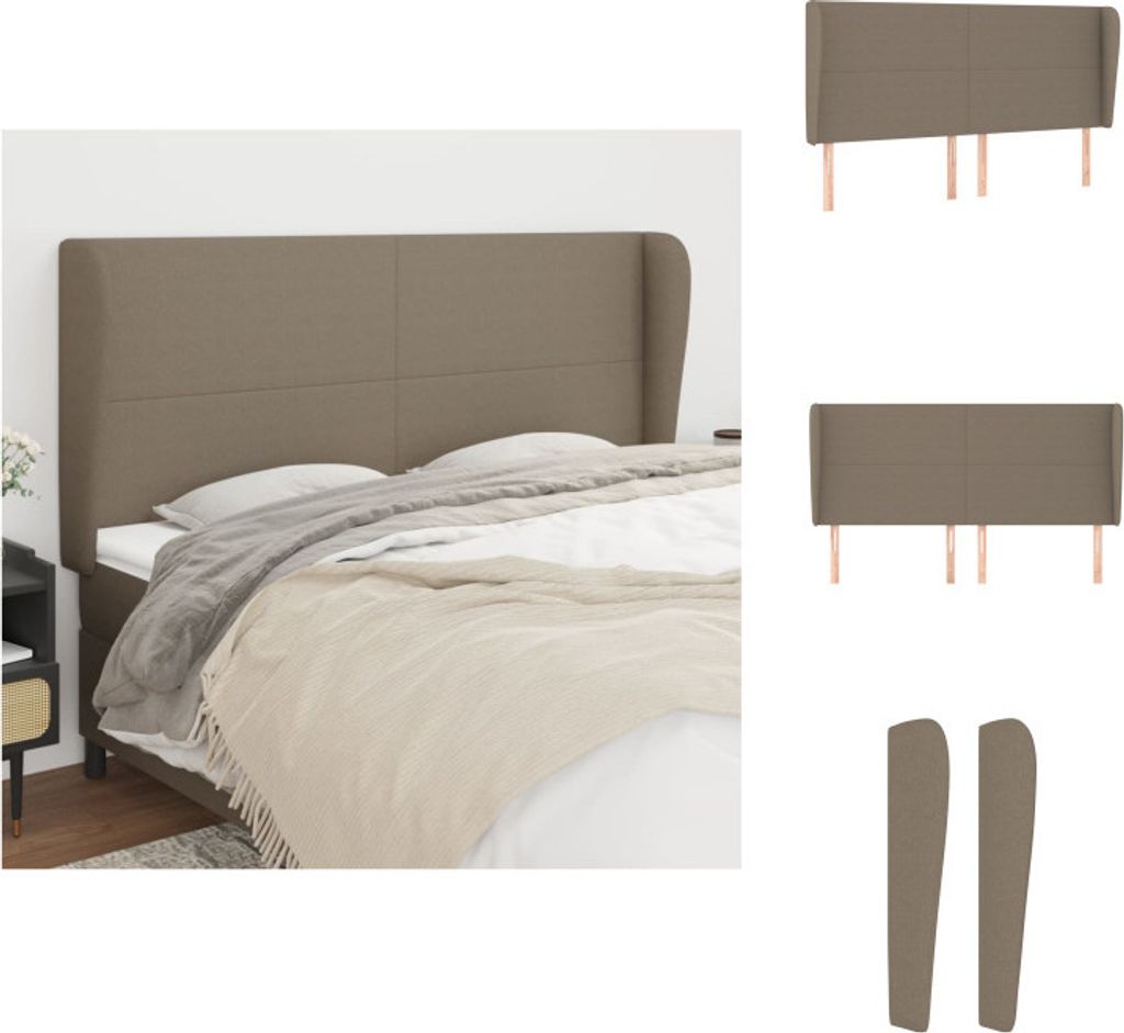 vidaXL Kopfteil mit Ohren Taupe 183x23x118/128 cm Stoff - Kopf- & Fußenden