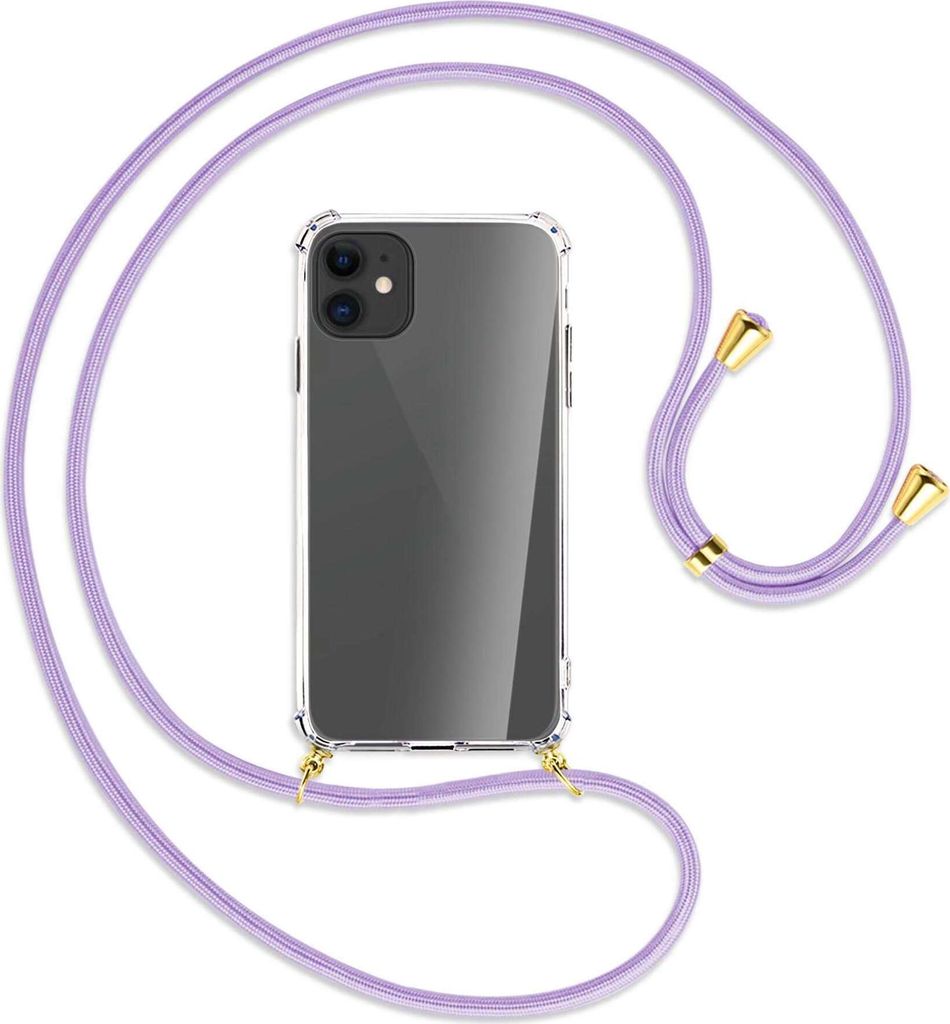 Handykette Backcover-Schutzhülle mit Band (Metall goldfarben) für Apple iPhone 11 - violett