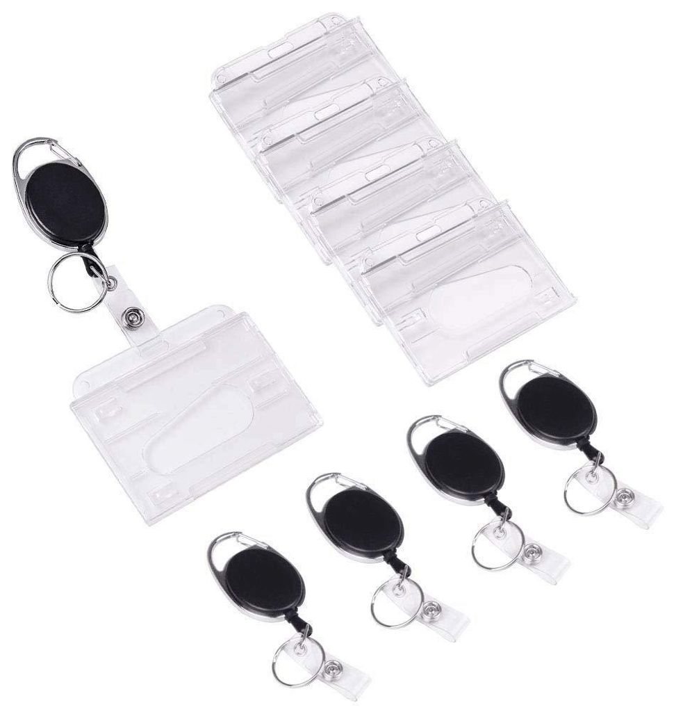 Kartenhalter mit Schlüsselanhänger, ausziehbar, 5 Stück. Ausziehbares Band mit Ausweishalter. Transparenter Kartenhalter, Ausweishalter, Hartpla...