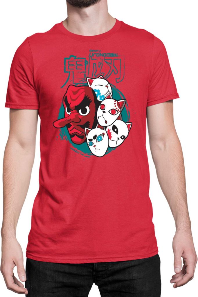 Herren T-Shirt Demon Anime Slayer Kimetsu No Yaiba Mask 002, Man 2XL / Rot