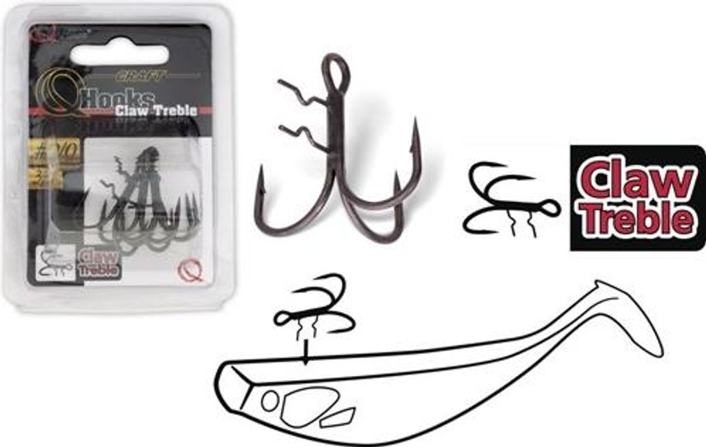 Quantum Claw Treble Hooks - Drillingshaken mit Baitholder, Größe/Packungsinhalt:Gr. 4 / 5 Stück