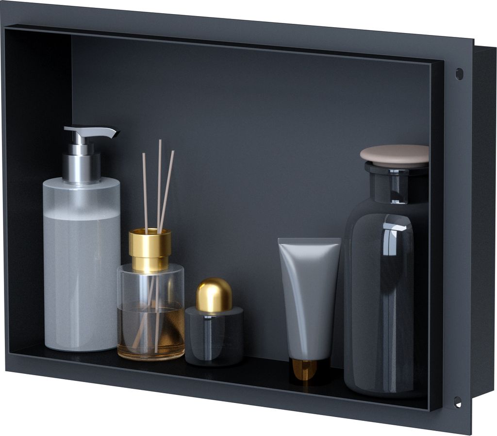 VILSTEIN | Duschnische 30x45 cm | Unterputz | Wandnische Schwarz | Randloses Duschregal
