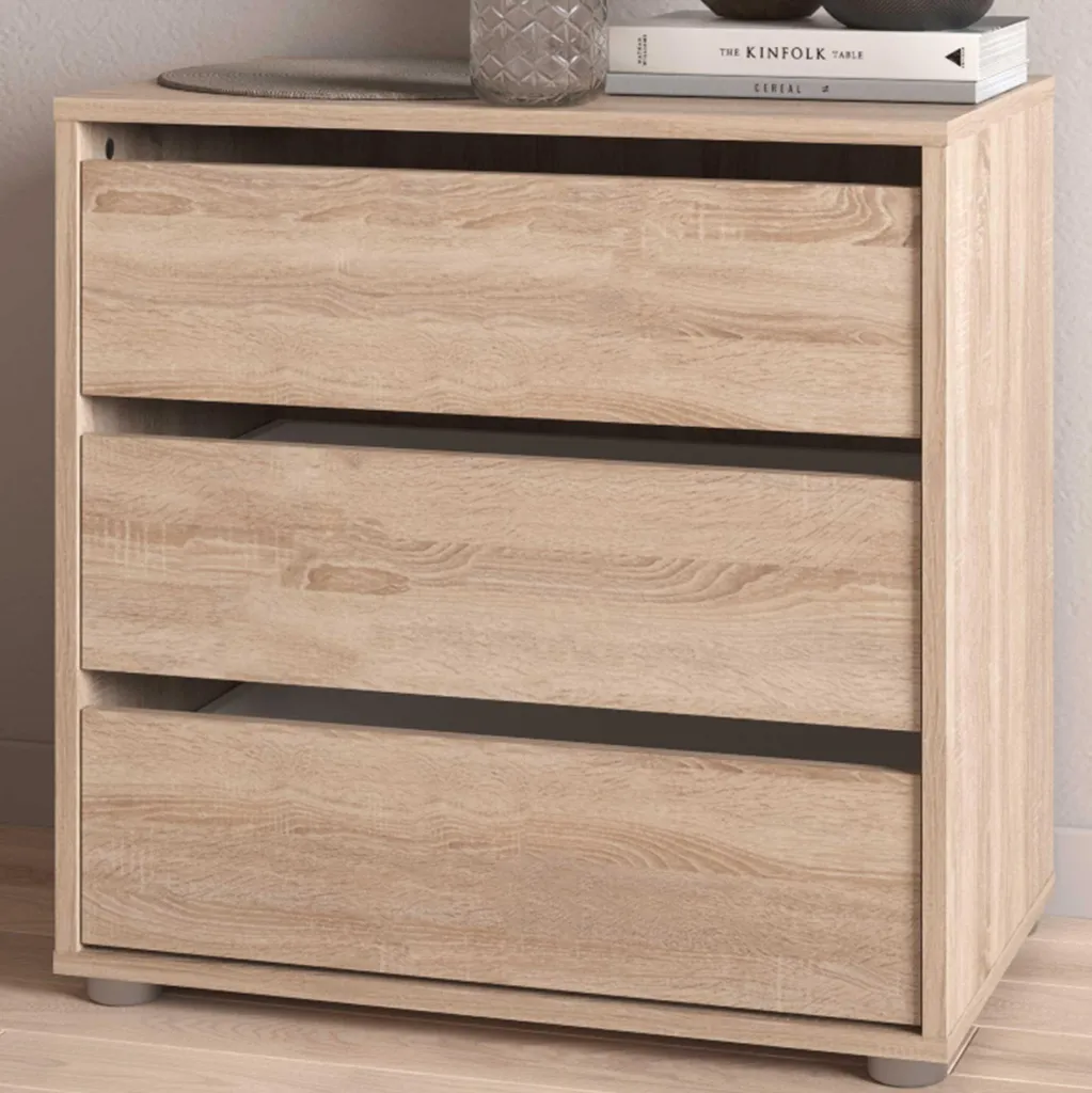 Commode en chêne 3 tiroirs compacte pour chambre et bureau