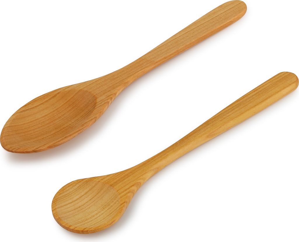 Linnuo runde Kochlöffel 2er Set - Küchenhelfer aus edlem Kirschholz - Hitzebeständig, antibakteriell - 100 % EU Naturprodukt - plastikfrei & ges...