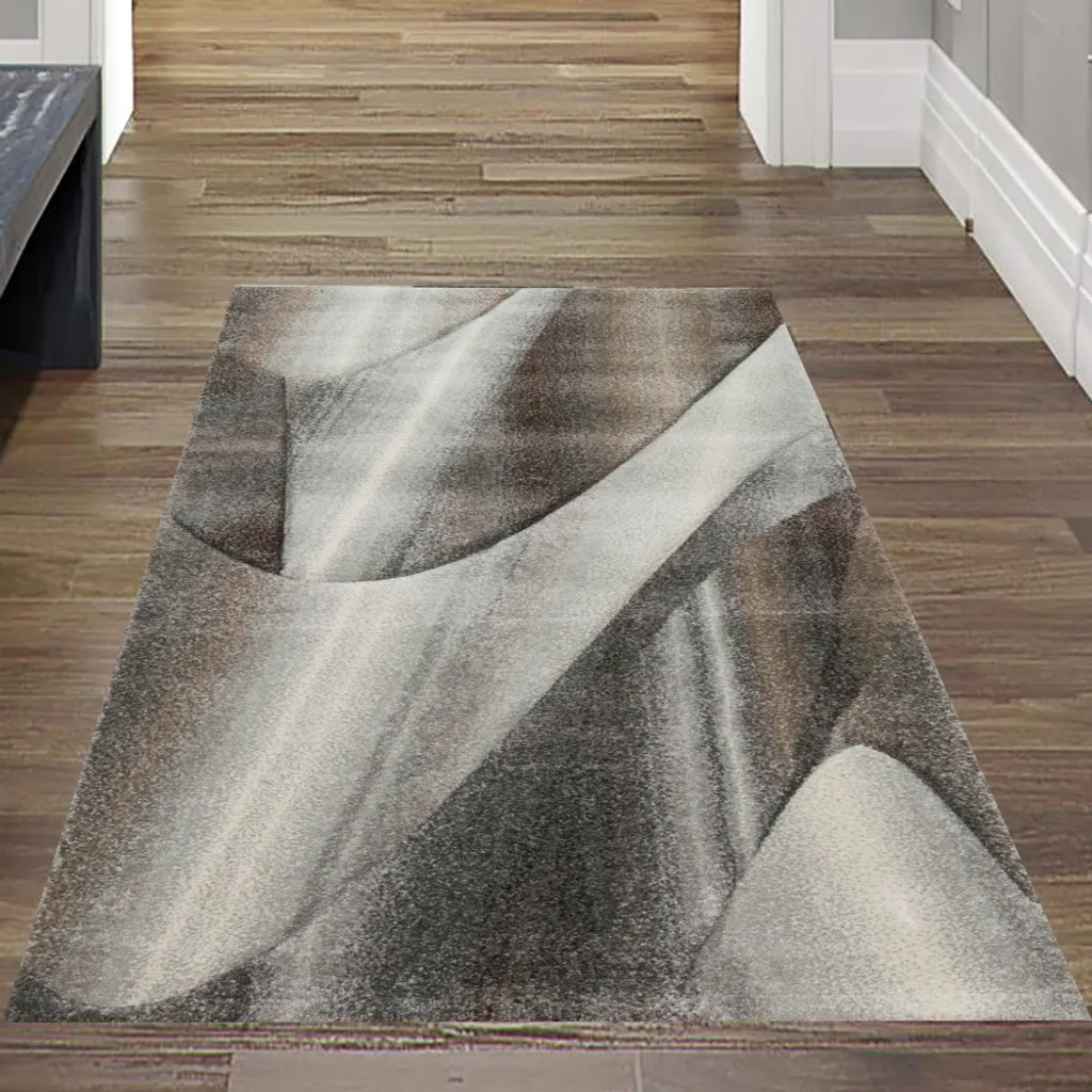 Grand tapis de hall gris argenté abstrait 140x200 cm pour intérieur chic