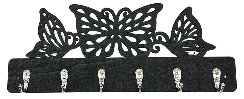 Kleiderhaken mit 6 Metallhaken, Wandmontage, nagelfrei, Schmetterlingsförmiges, hohles Design, Aufbewahrungsgestell für Schlüssel, Taschen und k...