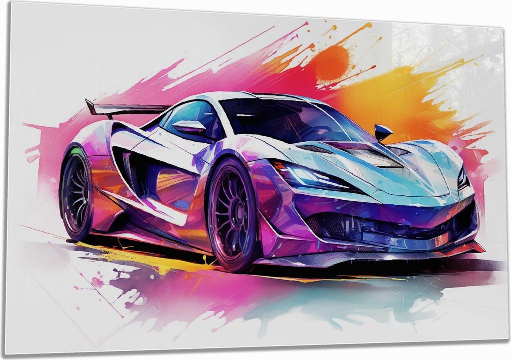 Wallario Herdabdeckplatte aus Glas, Größe 90 x 52 cm 1-teilig, Motiv Auto in Aquarellfarben