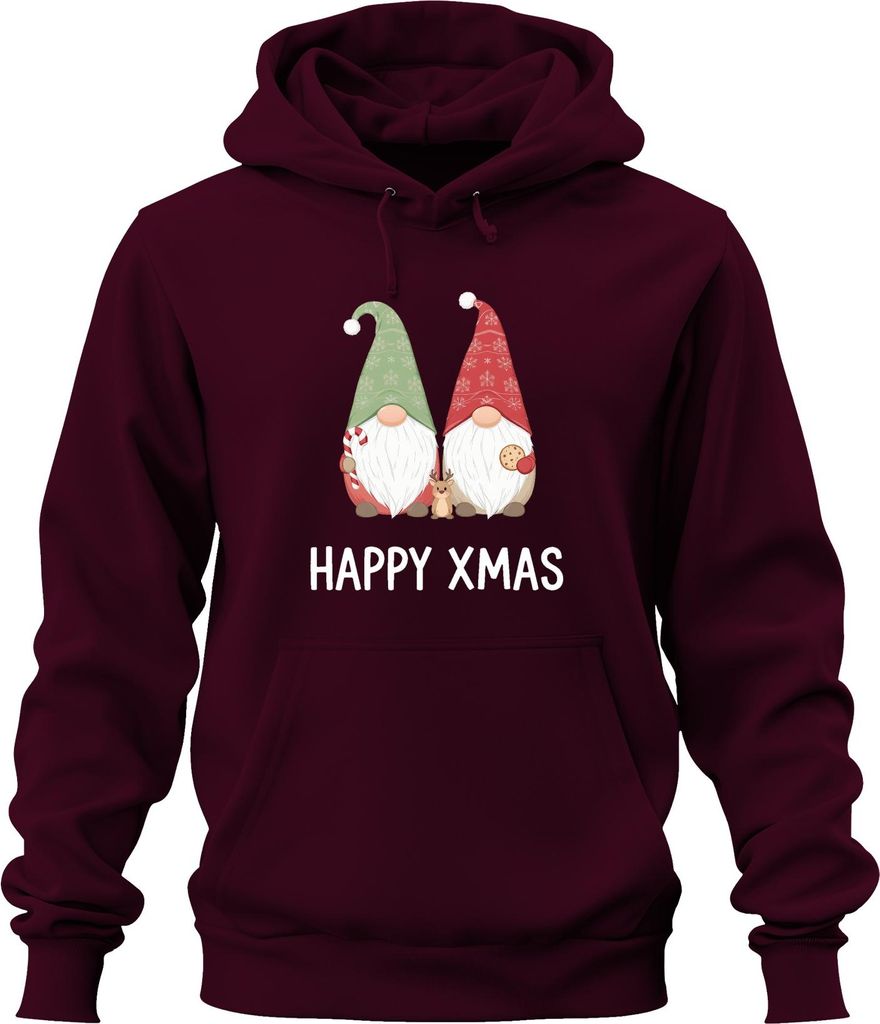 Weihnachtswichtel HAPPY XMAS niedlich Wichtel Zuckerstange Gnome Uni Hoodie Kapuzenpullover, Burgundy, L
