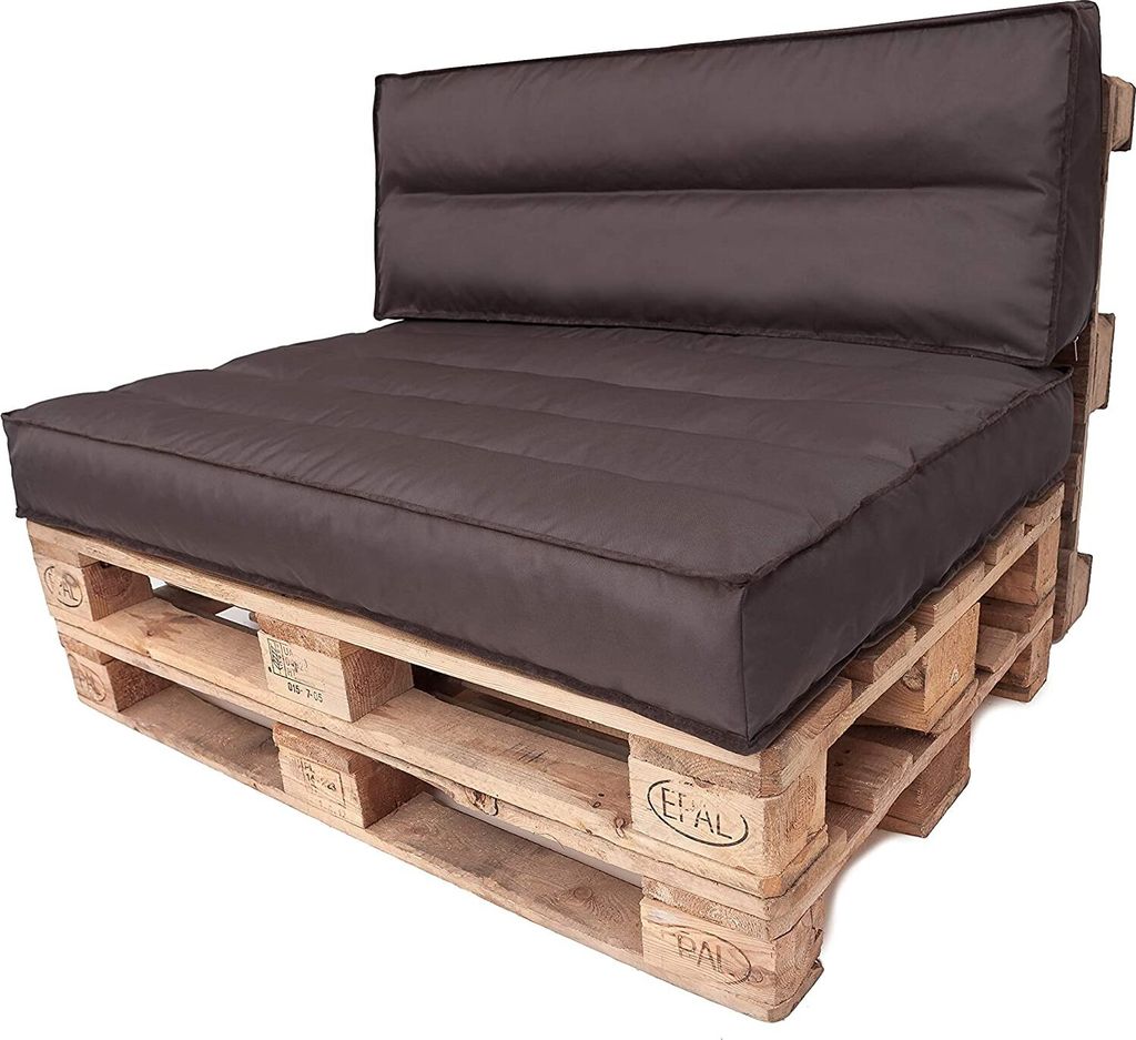 PillowPrim Palettenkissen Set abnehmbar Bezug wasserdicht Palettenauflagen Gartenkissen Set (Sitzkissen 120x80 +Rückenlehne 120x40) Dunkelbraun
