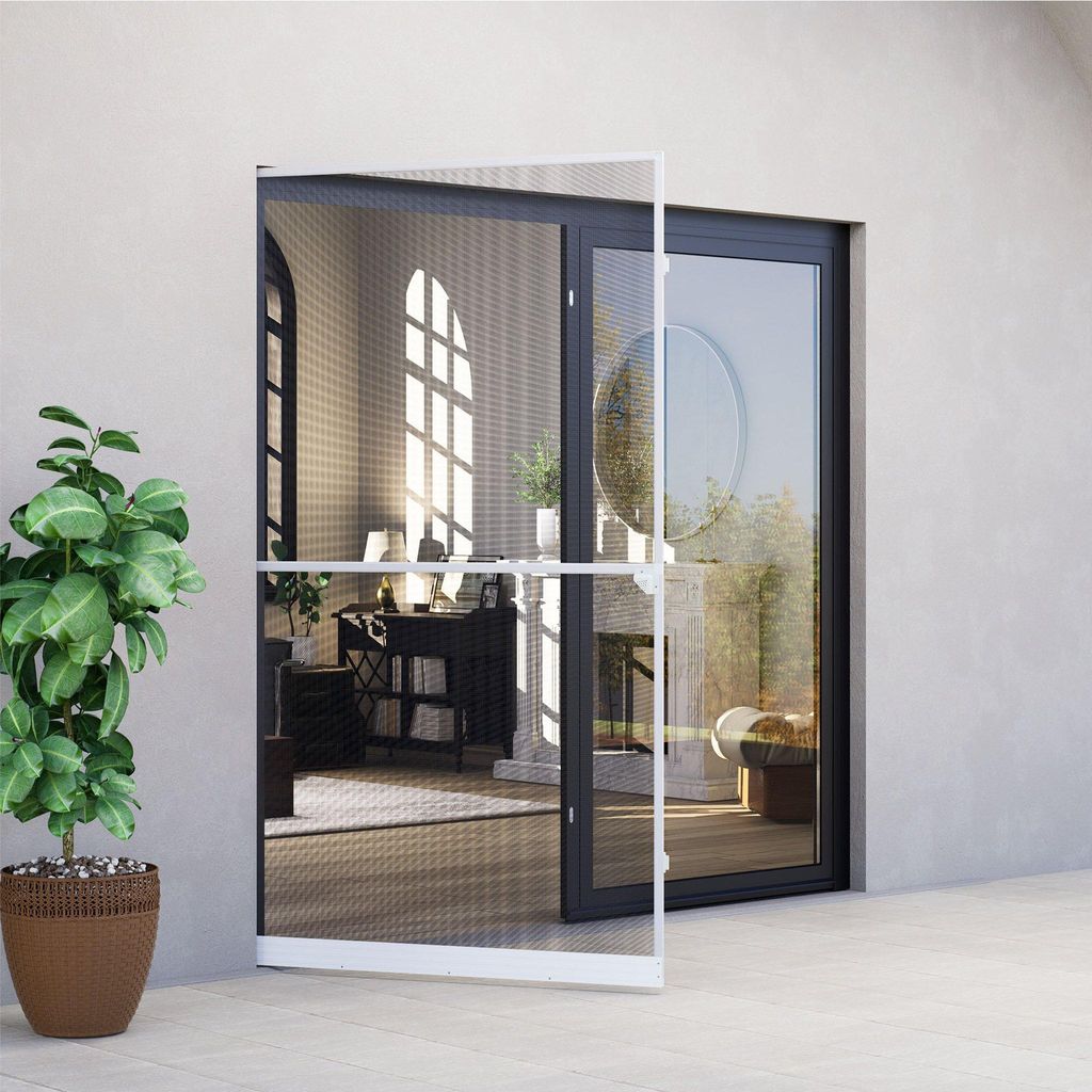 JALOUSIESCOUT Insektenschutz-Fliegengittertür ProtectLine, 80 x 200 cm, weiß Aluminiumrahmen, selbstschließend Trittschutz kürzbar