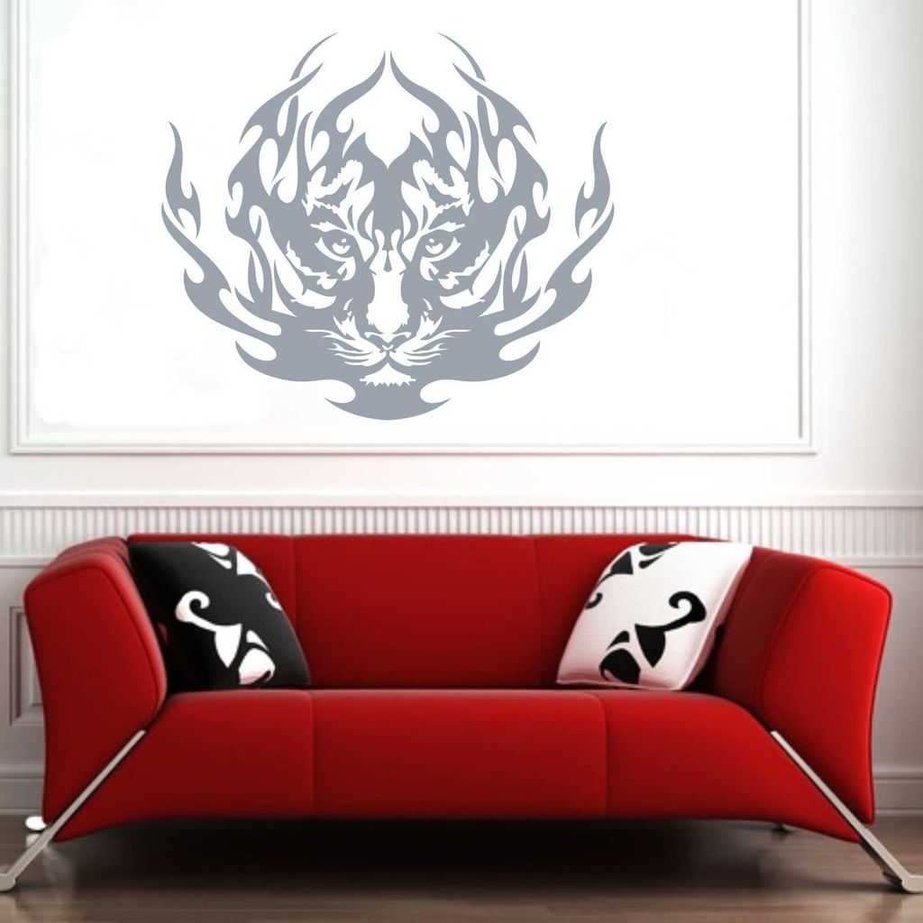 Wandtattoo - Wandaufkleber - Wandtattoo "Tiger Tribal" - 60cm x 52cm silber - Dekoration Küche Wohnzimmer Wand