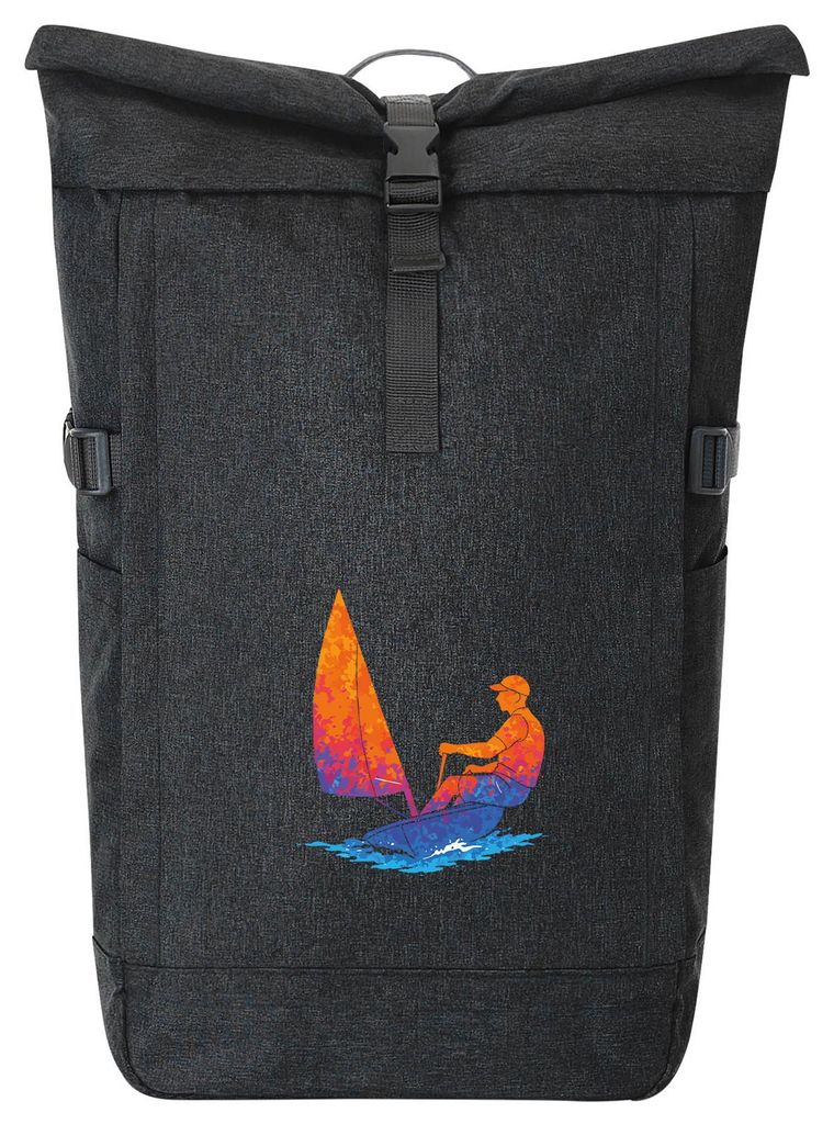 Huuraa Kurierrucksack Segeln bunte Silhouette 30-44 Liter Black Melange Fairtrade Rolltop Rucksack Geschenkidee