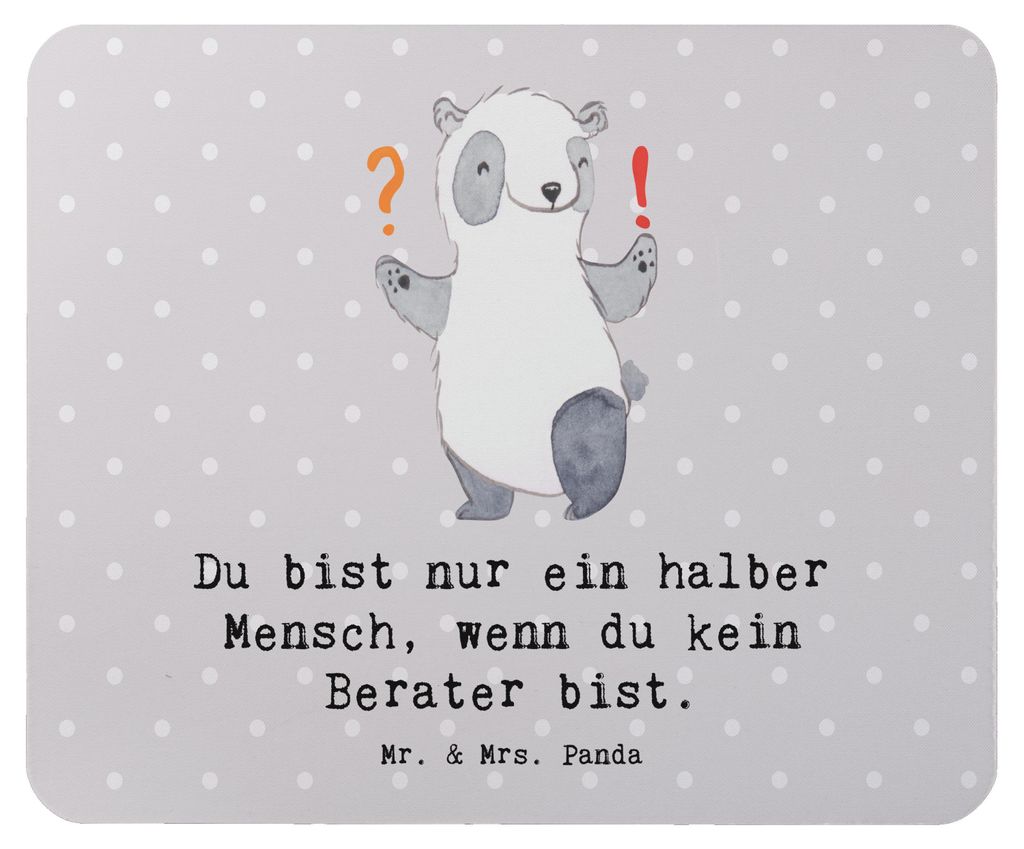 Mr. & Mrs. Panda Mauspad Berater Herz - Grau Pastell - Geschenk, pc, Beruf, notebook, laptop, Mousepad, Witzig, Spruch, Mouse Pad, Lustig, Finanzbe...