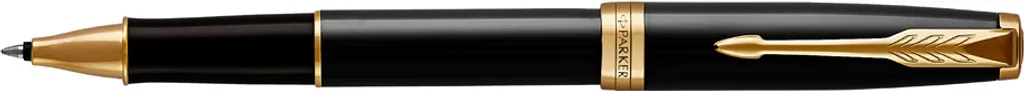 Parker Sonnet Stylo Roller Noir Laqué Fition Argentée en Coffret Luxe
