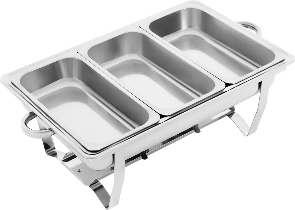Chafing Dish 3 Compartiments en Acier Inox - Réchauffeur Buffet Argent