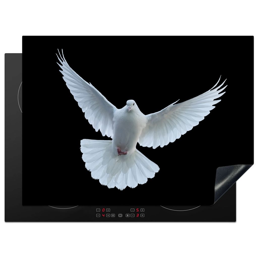 KitchenYeah Herdabdeckplatte Taube - Vogel - Schwarz - Weiß - Porträt , 71x52cm, Küche Deko, Glaskeramikkochfeld Herdabdeckung, Abdeckplatte f...